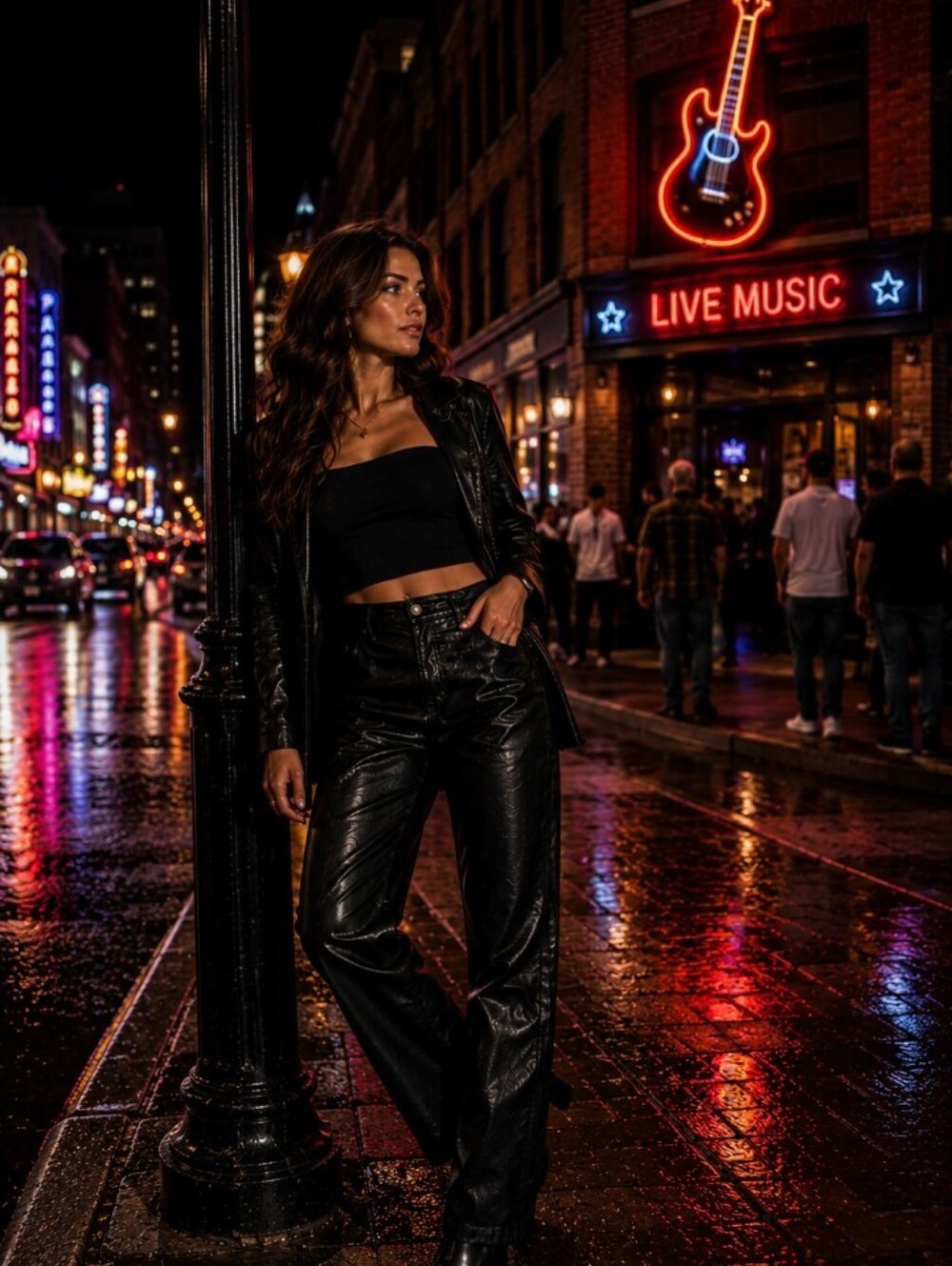 Vericci High-waisted lined black lambskin leather pants.